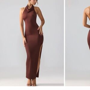 Oh Polly Chocolate Brown Halter Maxi Dress